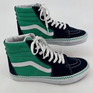 Vans Sk8-Hi Skate Shoes WOMENS Navy Blue Suede Green Canvas White Lace Up 9